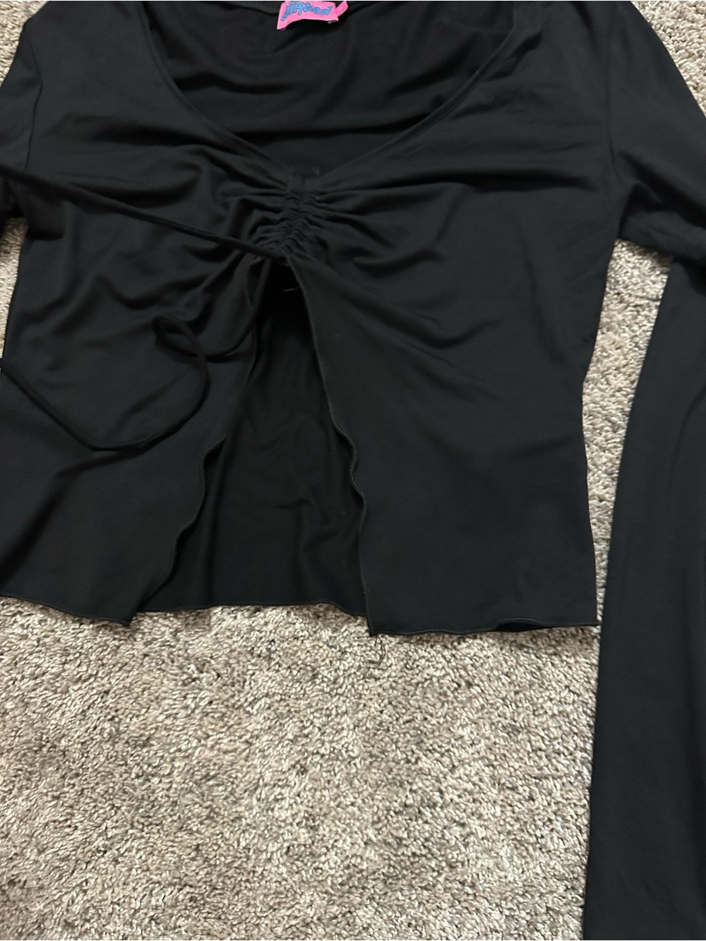 #57 Edikted Black Ruched Drawstring Long Sleeve Top - Picture 3 of 4